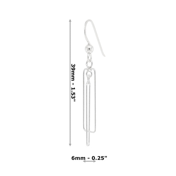 Rectangular Offset Wirework Sterling Silver 925 Hook Earrings