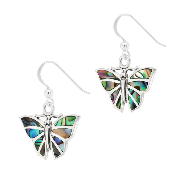 Butterfly Abalone Shell Sterling Silver 925 Hook Earrings