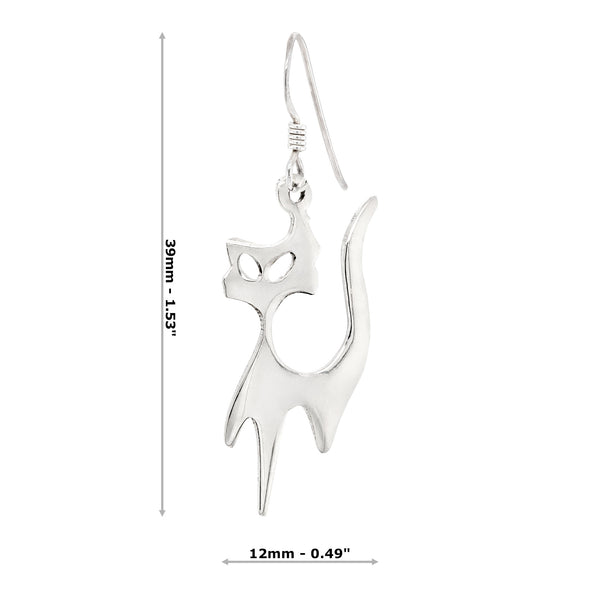 Cat Silhouette Sterling Silver Hook Earrings