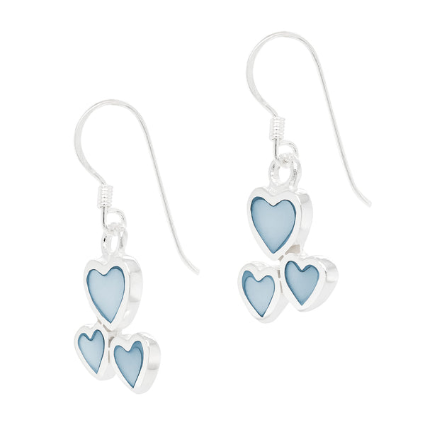 Trio Heart Coloured Shell Sterling Silver 925 Hook Earrings