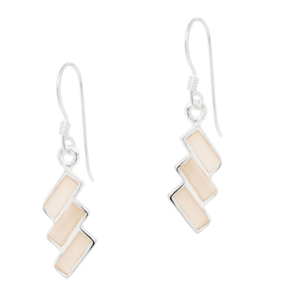 Triple Slanted Rectangle Coloured Shell Sterling Silver 925 Hook Earrings