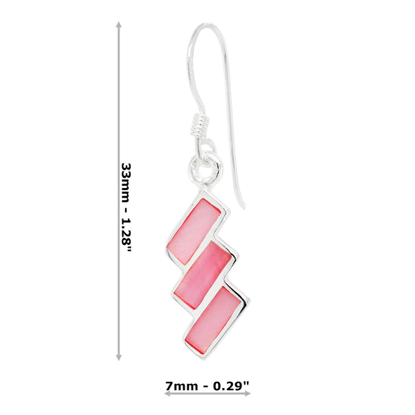 Triple Slanted Rectangle Coloured Shell Sterling Silver 925 Hook Earrings