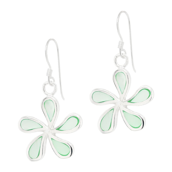 Five Petal Flower Coloured Shell Sterling Silver 925 Hook Earrings