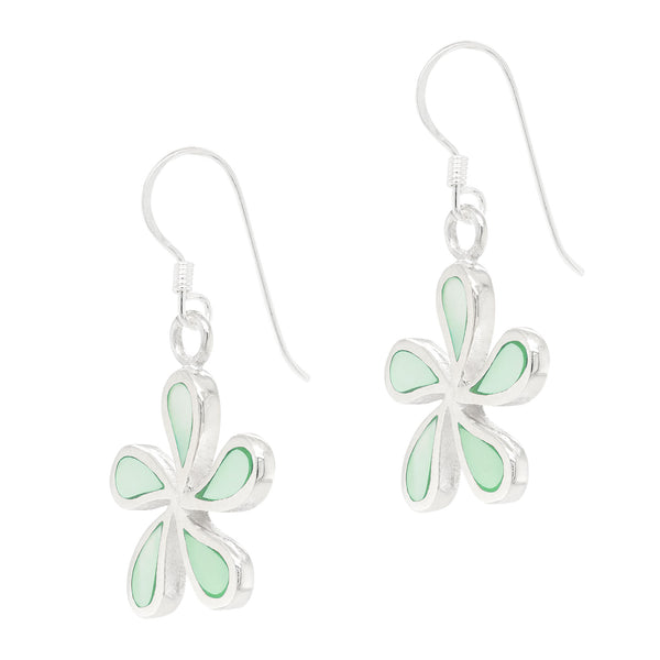 Five Petal Flower Coloured Shell Sterling Silver 925 Hook Earrings