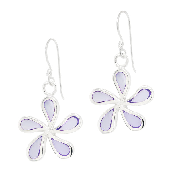 Five Petal Flower Coloured Shell Sterling Silver 925 Hook Earrings