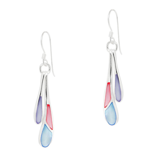 Double Concentric Droplet Coloured Shell Sterling Silver 925 Hook Earrings