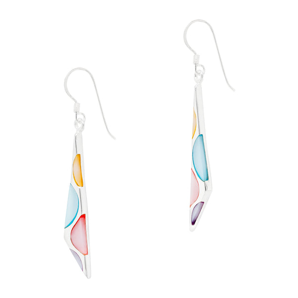 Triangle Wedge Coloured Shell Sterling Silver 925 Hook Earrings