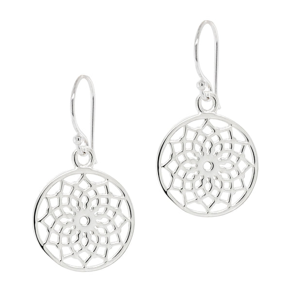 Lotus Flower Circular Mandala Sterling Silver 925 Hook Earrings