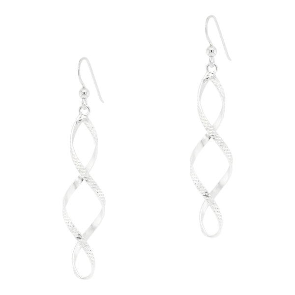 Double Twist Curved Crosshatch Sterling Silver 925 Hook Earrings