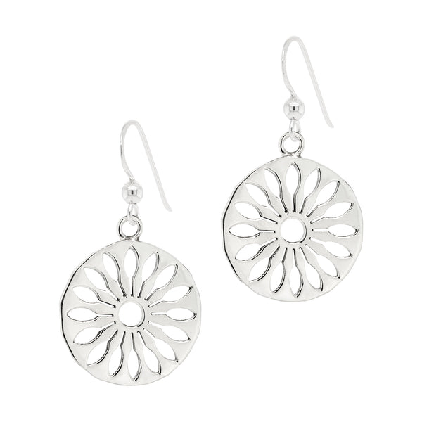 Flower Cutout Circular Sterling Silver 925 Hook Earrings