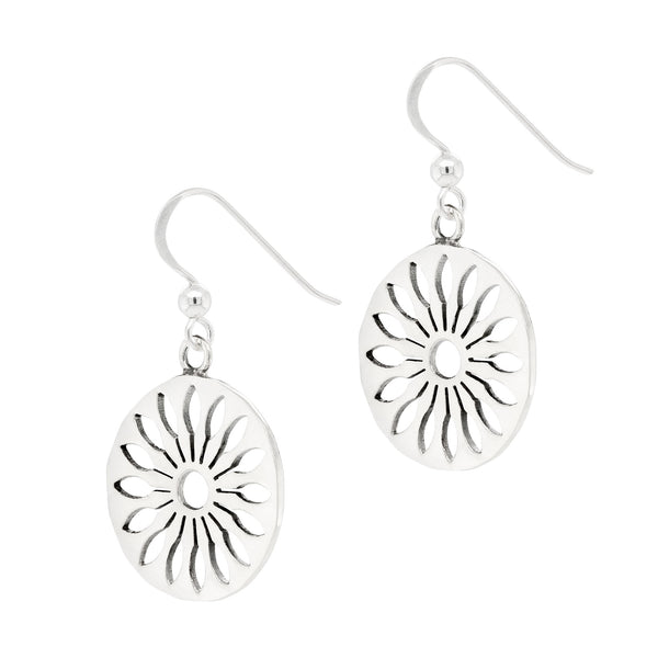 Flower Cutout Circular Sterling Silver 925 Hook Earrings