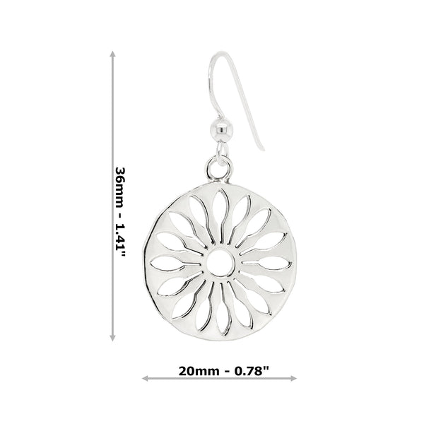 Flower Cutout Circular Sterling Silver 925 Hook Earrings