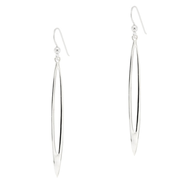 Long Narrow Almond Cutout Sterling Silver 925 Hook Earrings