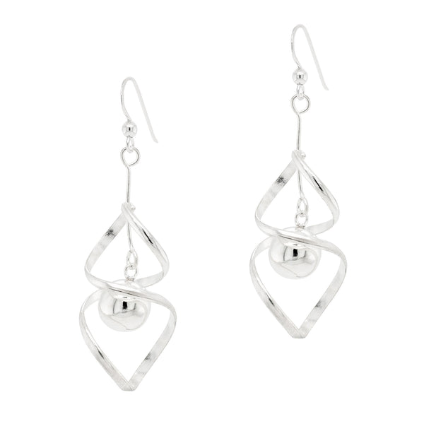 Cage Almond Ball Twist Sterling Silver 925 Hook Earrings