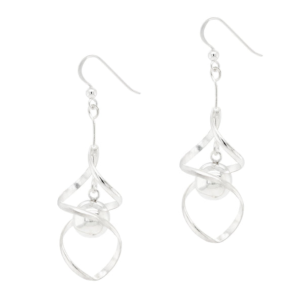 Cage Almond Ball Twist Sterling Silver 925 Hook Earrings