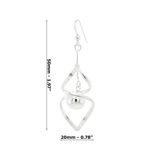 Cage Almond Ball Twist Sterling Silver 925 Hook Earrings