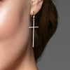 Crucifix Cross Large Thin Sterling Silver 925 Hook Earrings