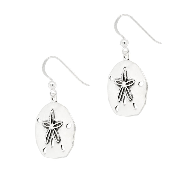 Sand Dollar Sea Urchin Sterling Silver 925 Hook Earrings