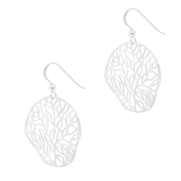 Leaf Cutout Circular Matte Sterling Silver 925 Hook Earrings