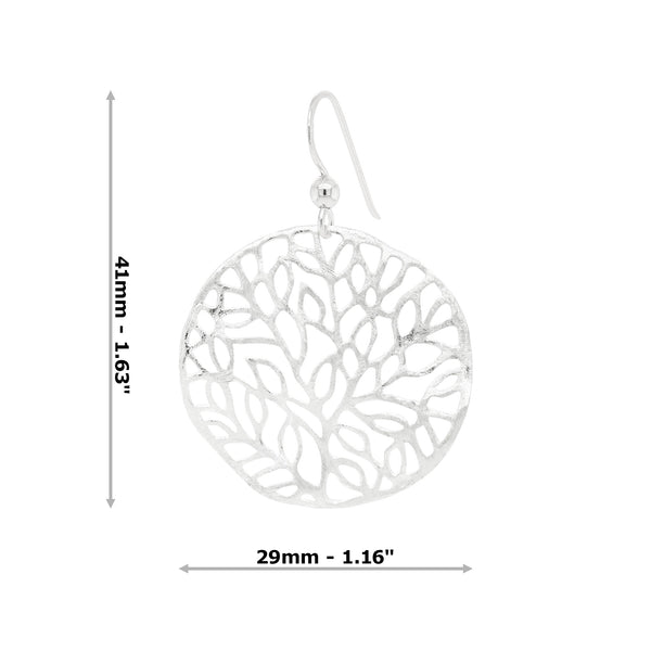 Leaf Cutout Circular Matte Sterling Silver 925 Hook Earrings