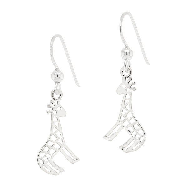 Giraffe Silhouette Cutout Sterling Silver 925 Hook Earrings