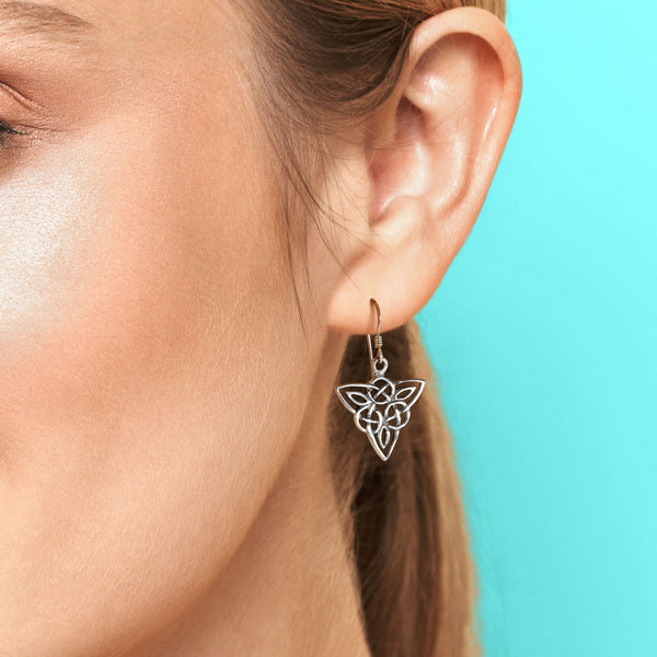 Celtic Knot Upside Down Triangle Sterling Silver 925 Hook Earrings