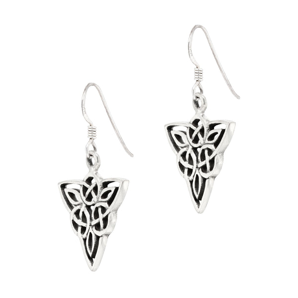 Celtic Knot Upside Down Triangle Sterling Silver 925 Hook Earrings