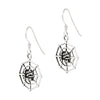 Spider on Web Halloween Sterling Silver 925 Hook Earrings