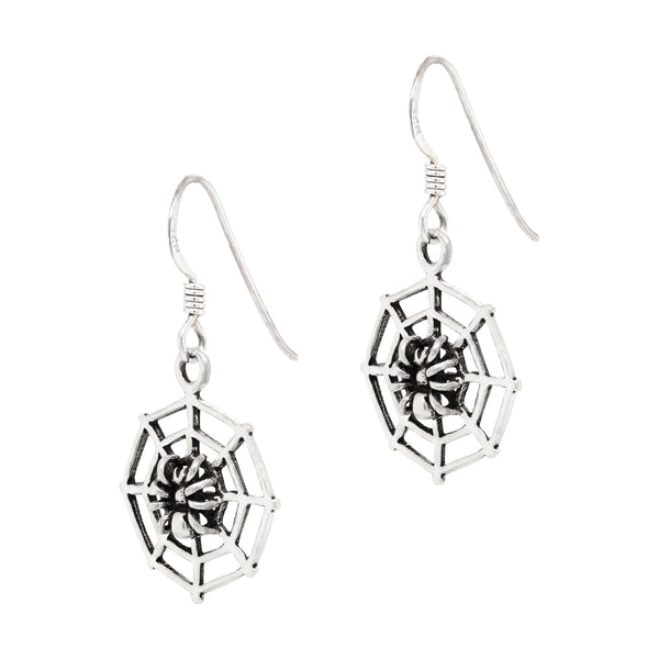 Spider on Web Halloween Sterling Silver 925 Hook Earrings