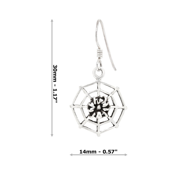 Spider on Web Halloween Sterling Silver 925 Hook Earrings
