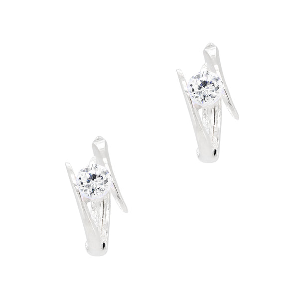 Double Twist Coloured Diamante-Sterling Silver 925 Hoop Earrings