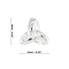 Silver Celtic knot earring with measurements on a white background