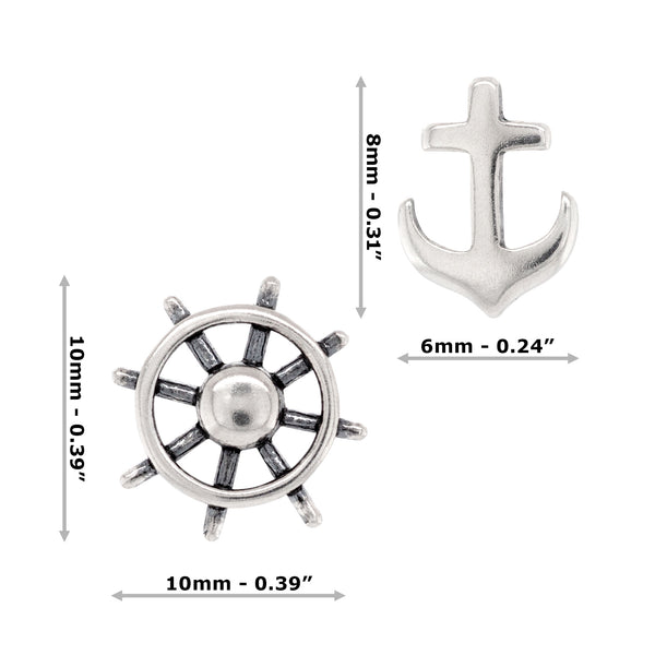 925 sterling silver anchor ships wheel stud earrings