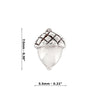 Silver acorn stud earring with dimensions on a white background