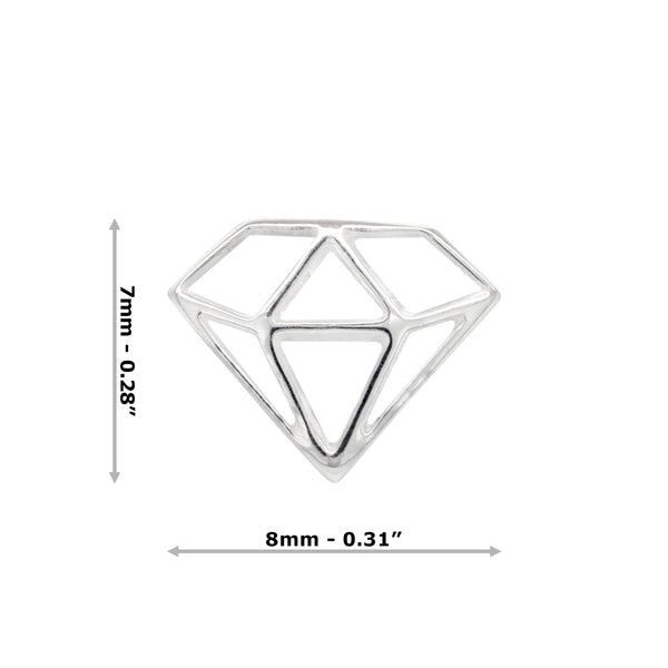 Geometric diamond-shaped object with measurements on a white background
