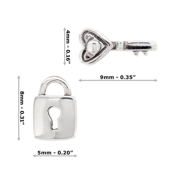 925 sterling silver lock heart key stud earrings