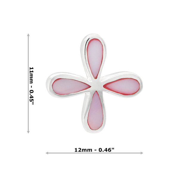 Four Petal Flower Coloured Shell Sterling Silver 925 Stud Earrings