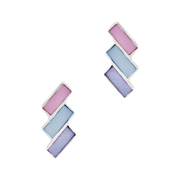 Triple Slanted Rectangle Coloured Shell Sterling Silver 925 Stud Earrings