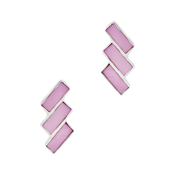 Triple Slanted Rectangle Coloured Shell Sterling Silver 925 Stud Earrings