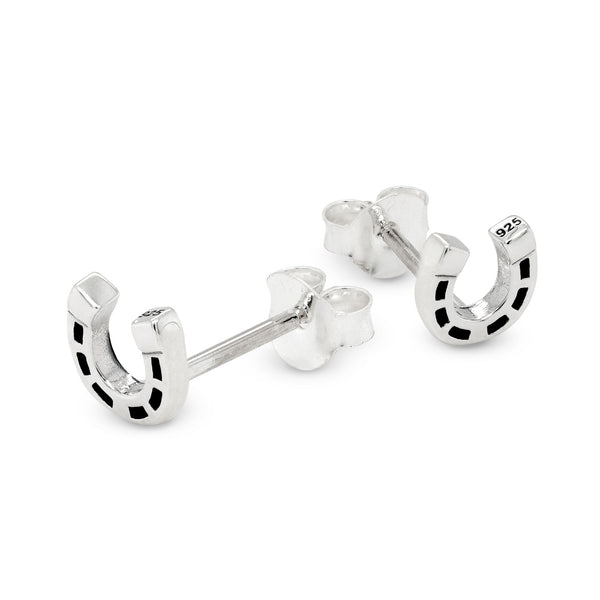 Lucky Horseshoe Sterling Silver 925 Stud Earrings