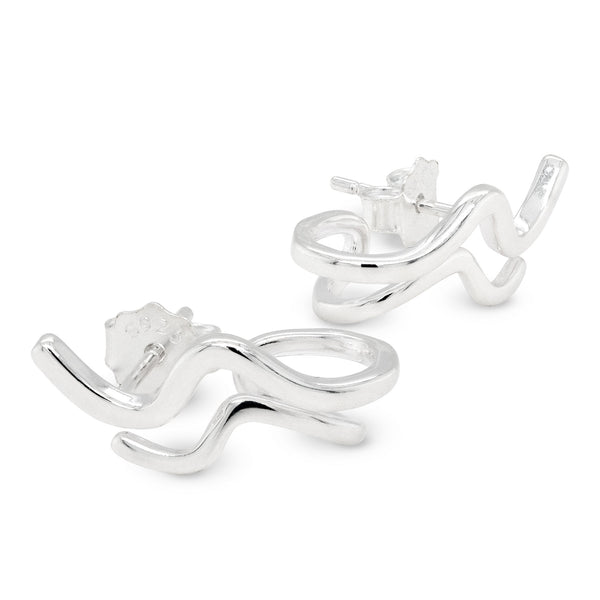 Double Surf Wave Sterling Silver 925 Stud Earrings