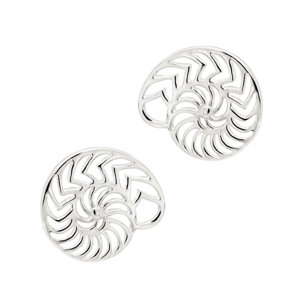 Nautilus Sea Shell Sterling Silver 925 Stud Earrings