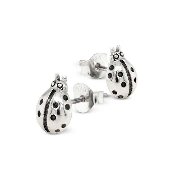 Lady Bird Lady Bug Sterling Silver 925 Stud Earrings