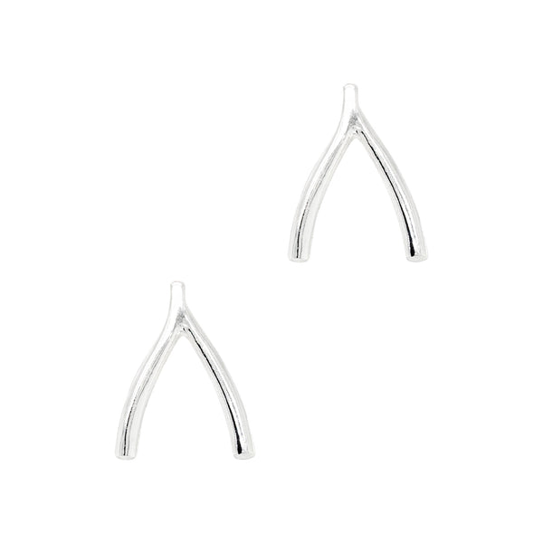 Lucky Wishbone Sterling Silver 925 Stud Earrings