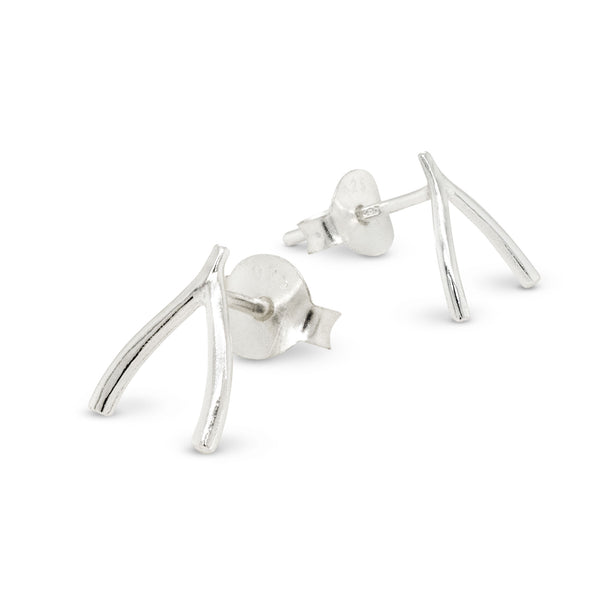 Lucky Wishbone Sterling Silver 925 Stud Earrings