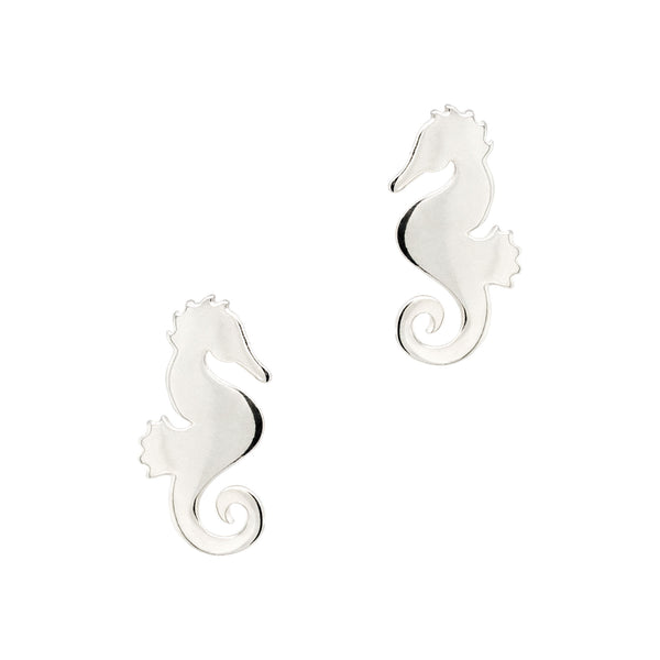 Seahorse Silhouette Sterling Silver 925 Stud Earrings