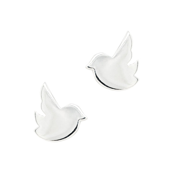 Flying Bird Silhouette Sterling Silver 925 Stud Earrings