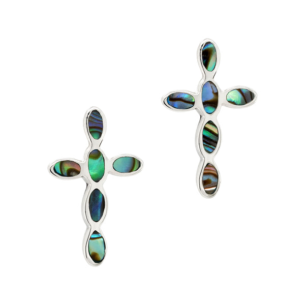 Cross Abalone Sterling Silver 925 Stud Earrings