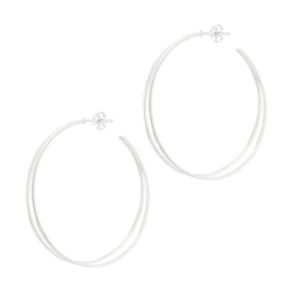 Large Double Hoop Sterling Silver 925 Stud Earrings