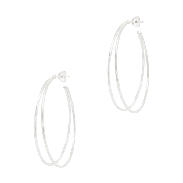 Large Double Hoop Sterling Silver 925 Stud Earrings